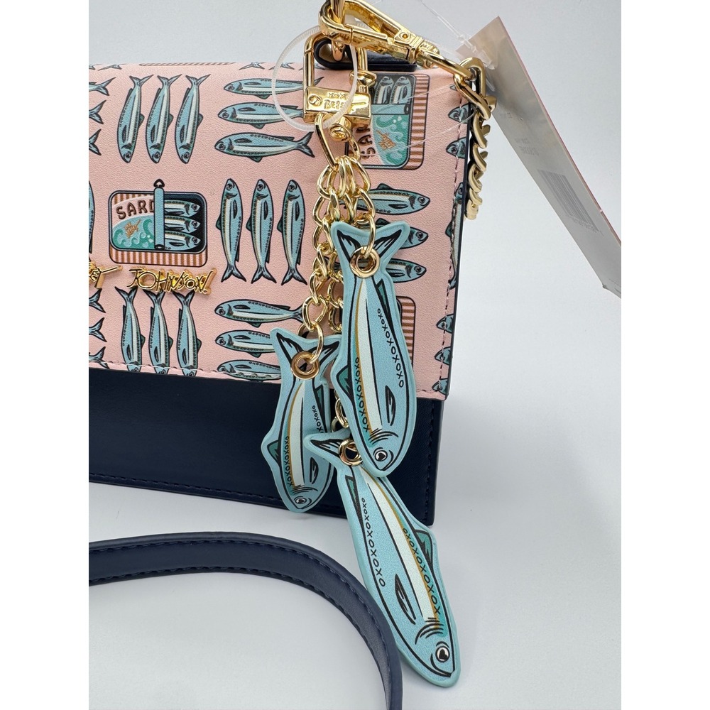 Betsey Johnson Sardine Navy Pink Leather Crossbody Top Handle Purse - Picture 3 of 14